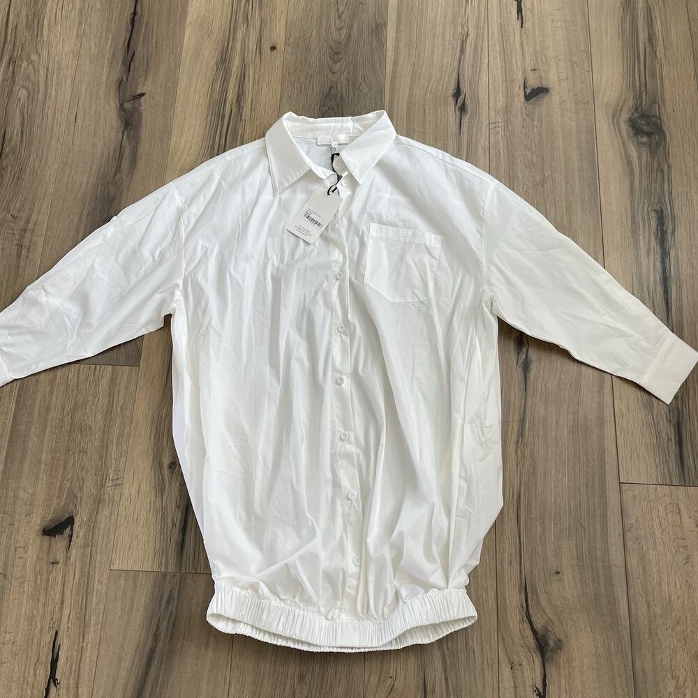 NEW Klesis Women’s White Mysaria Shirt Dress Size Medium Long Sleeve Elastic Hem